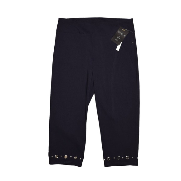 ZAC & RACHEL NEW $50 Stretch Woven Grommet Studded Slim Crop Pant Navy Size 12 - Picture 1 of 4